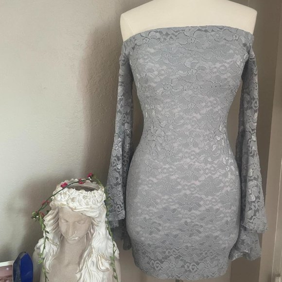 Bell Sleeve Lace Mini Dress - Picture 1 of 3